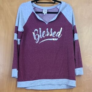 Self Esteem Burgundy and Gray Long Sleeve Top